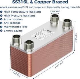 Whe5x12-50p Alorair 5 Inch X12 Heat Exchanger With 1/4 Mpt Port 316l Stainless Steel 50 Plates