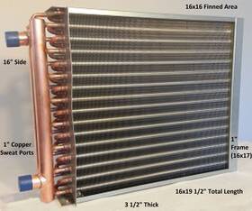 Badger Pipe 810164685544 16x16 Water To Air Heat Exchanger 1 Inch Copper Ports With Install Kit