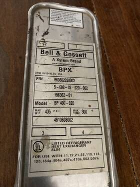 5-686-02-020-002 Bell & Gossett And Bp 400-020. Brazed Plate Heat Exchanger