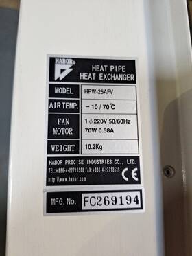 Hpw-25afv Harbor #541 Heat Pipe Exchanger 220vac 50/60hz 0.58a