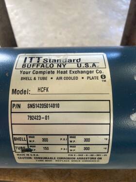Sn514205014010 Itt Model Hcfk Shell And Tube Heat Exchanger P/n