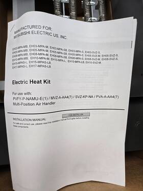 Eh03mpa-mb Mitsubishi Electric Heat Kit M# 3kw Strip For Medium Air Handler