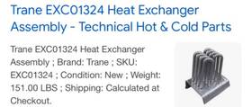 Exco1324 Trane Heat Exchanger Assembly - Technical Hot And Cold Parts