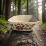 Longaberger Pottery " Natures Garland Large Square Serving Bowl- 9.5 X 3.25. Fixed Price $34.00.