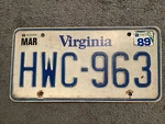 Hwc - 963 License Plate Va (virginia) White Blue Stamped Vintage Historic. Fixed Price $11.75.