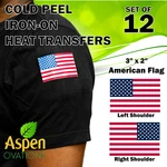 12X American Flag, Iron Heat Transfers. Perfect For T-shirt Sleeves! 3X2". Fixed Price $8.99.